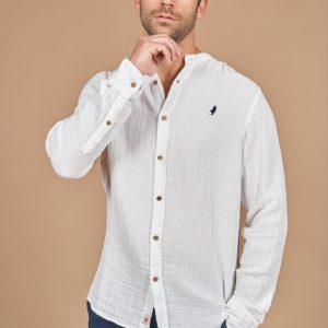 Chemise col mao en gaze de coton