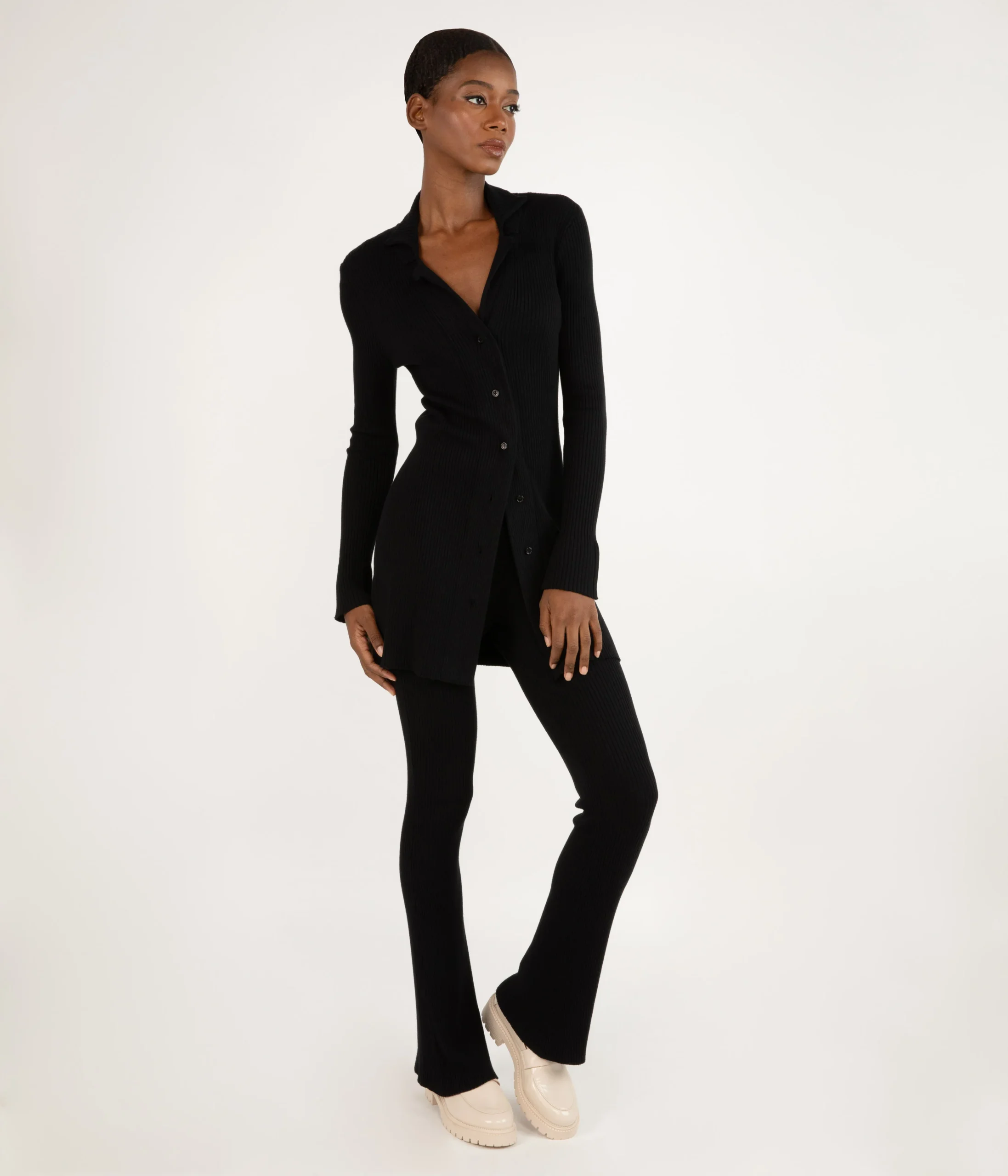 PEARL Cardigan côtelé avec col tailleur pour femmes – Image 3