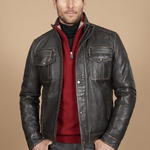 Blouson en cuir multipoches