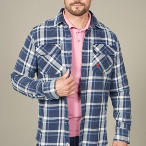 Chemise à grand carreaux en denim délavé